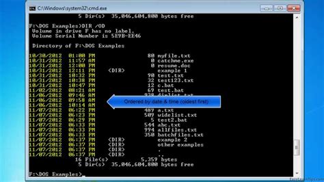 dir/4 command display|Command to see file on folder windows.